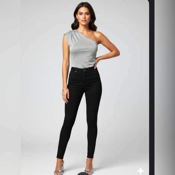 Ann Taylor Chic Holiday Silver Shimmer Metallic One-Shoulder Top - Picture 10 of 10